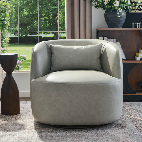 Ashlie Leather Swivel Barrel Chair - Cozy Swivel Chair | Swivel Armchairs | Kinwell Furniture | Living Room Swivel Chairs